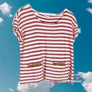Splendid Red Horizontal Stripe Scoop Neck Crop Top
